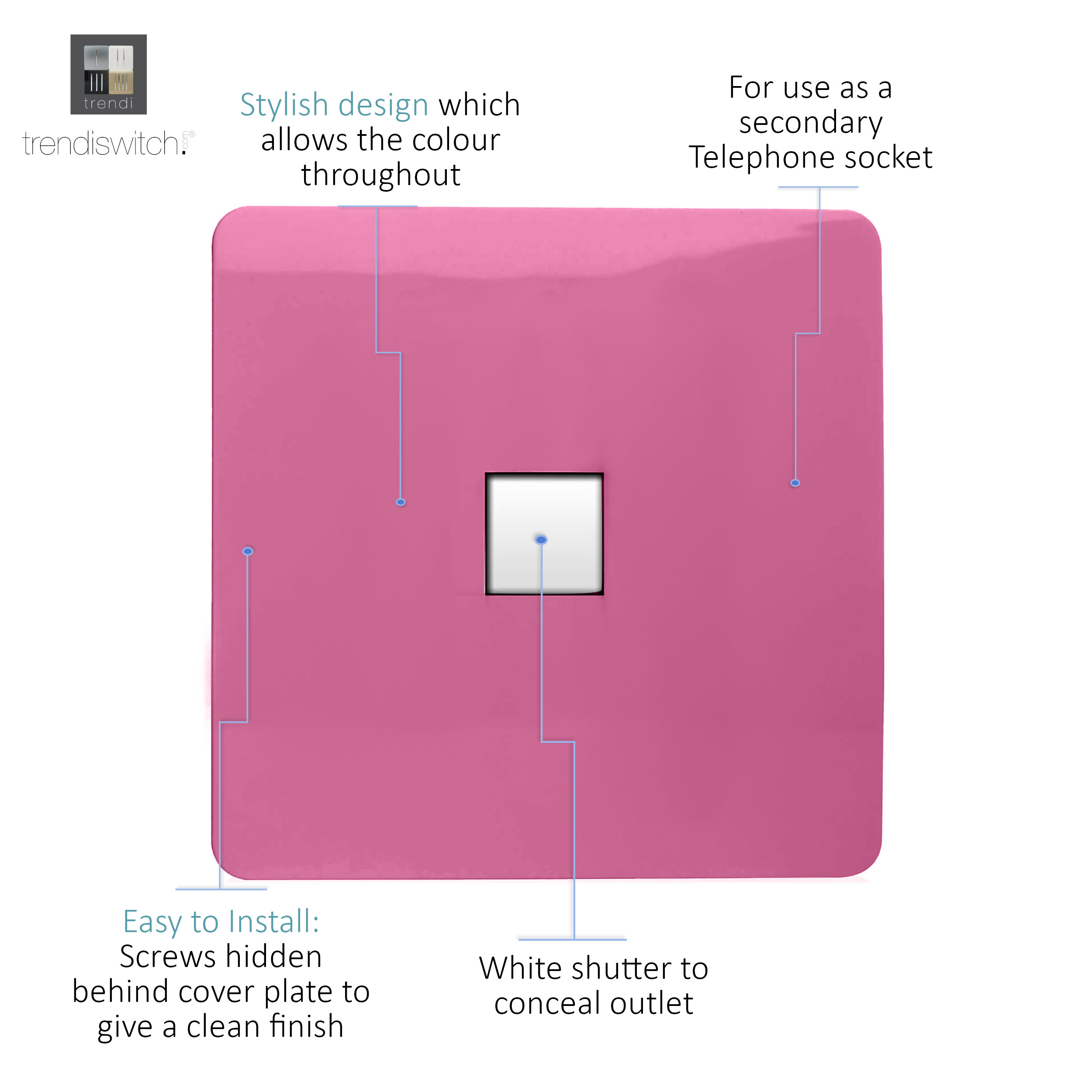 Single PC Ethernet Cat 5 & 6 Data Outlet Pink ART-PCPK  Trendi Pink